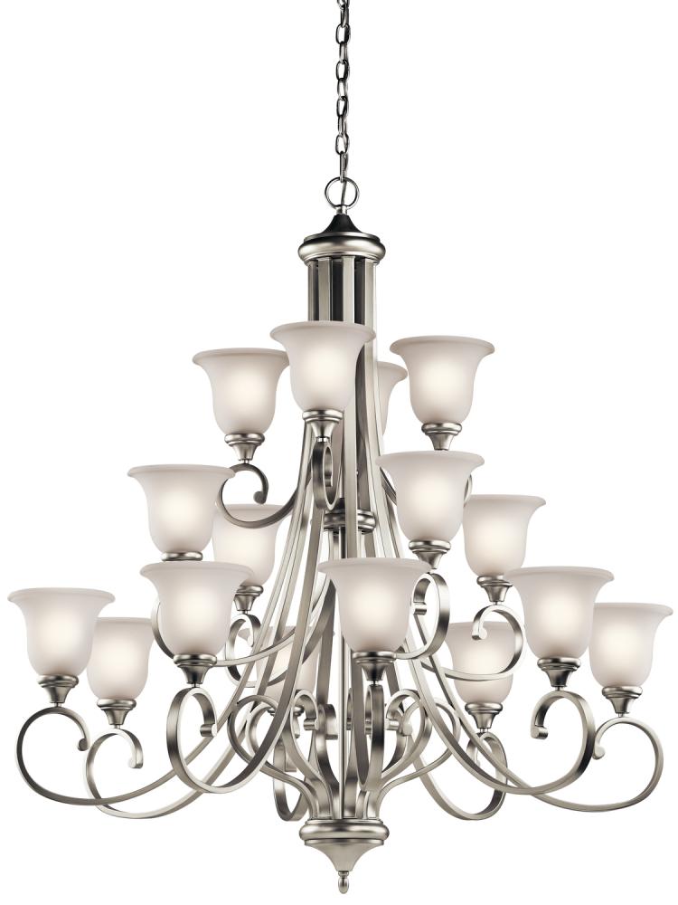 Monroe 48" 16 Light 3 Tier LED Chandelier with Satin Etched Glass in Brushed Nickel