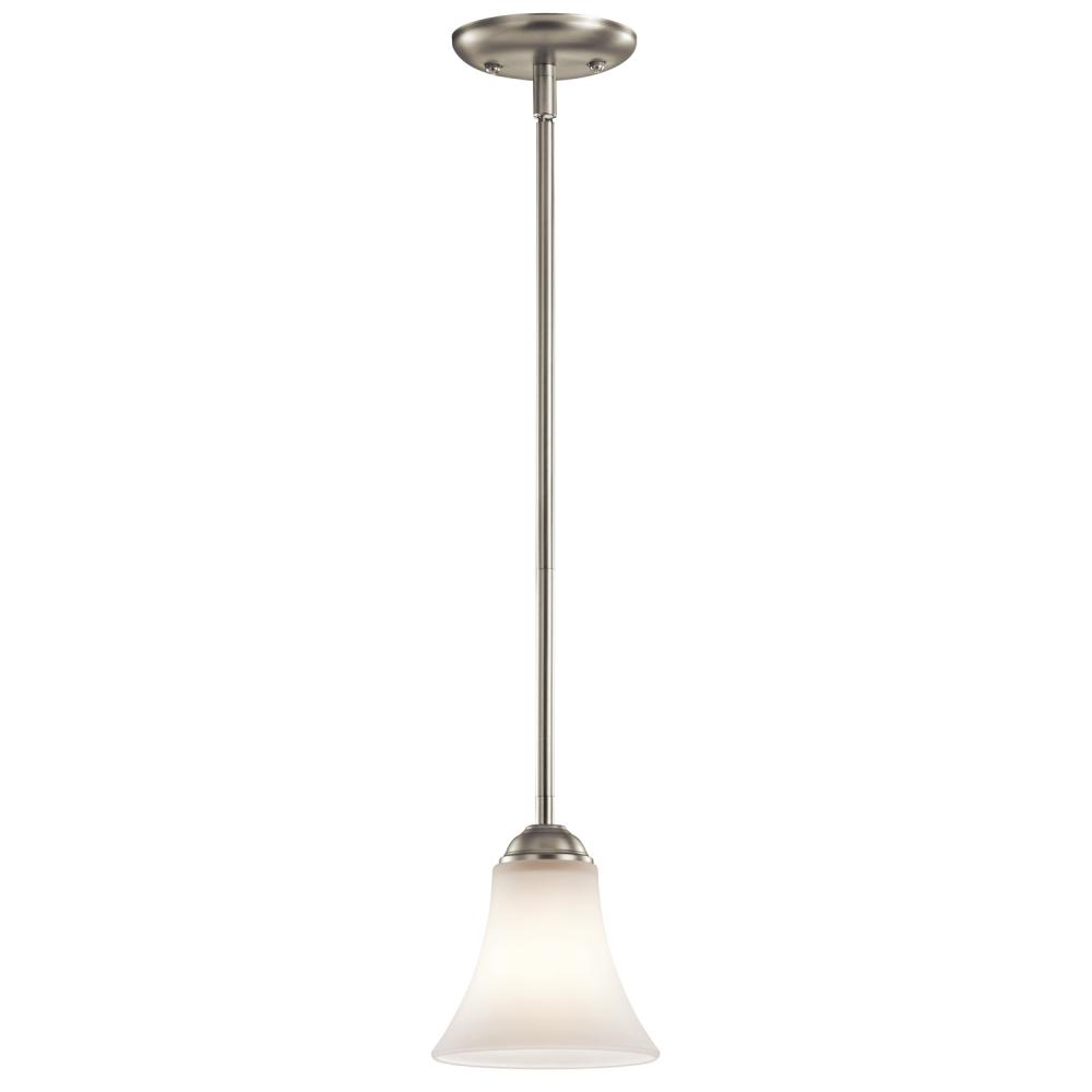 Keiran 6.75" 1 Light LED Mini Pendant with Satin Etched White Glass in Brushed Nickel