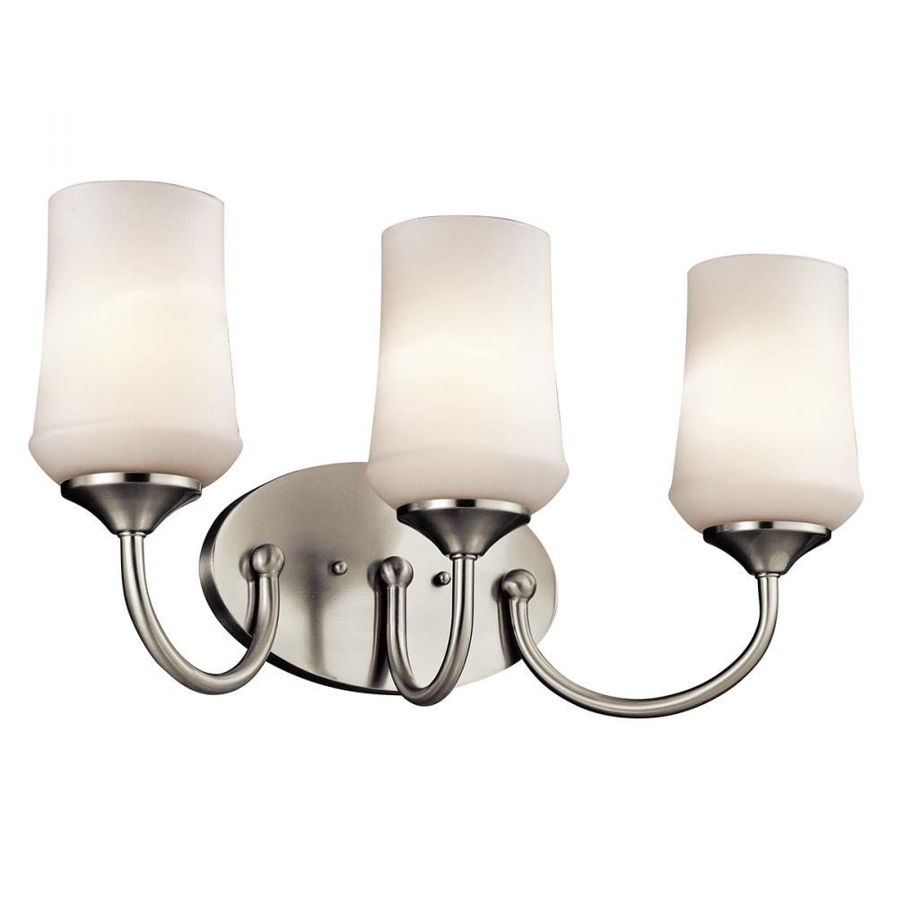 Aubrey 21" 3 Light Vanity Light with LED Bulb Satin Etched Cased Opal Glass in Brushed Nickel