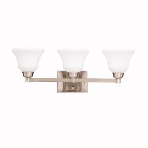 Langford 26.25" 3 Light Vanity Light with Satin Etched White Glass in Brushed Nickel