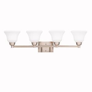 Langford 35" 4 Light Vanity Light with Satin Etched White Glass in Brushed Nickel