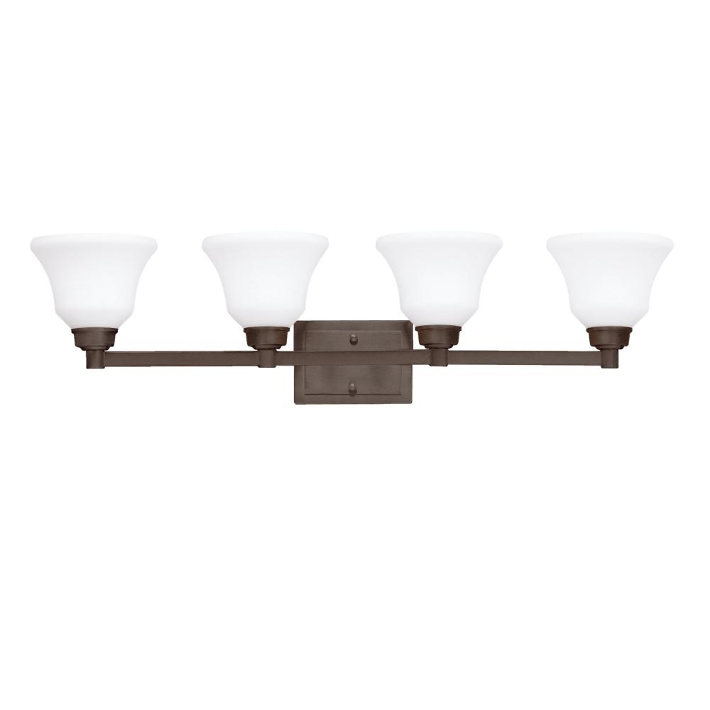 Langford 35" 4 Light LED Vanity Light with Satin Etched White Glass in Olde Bronze®
