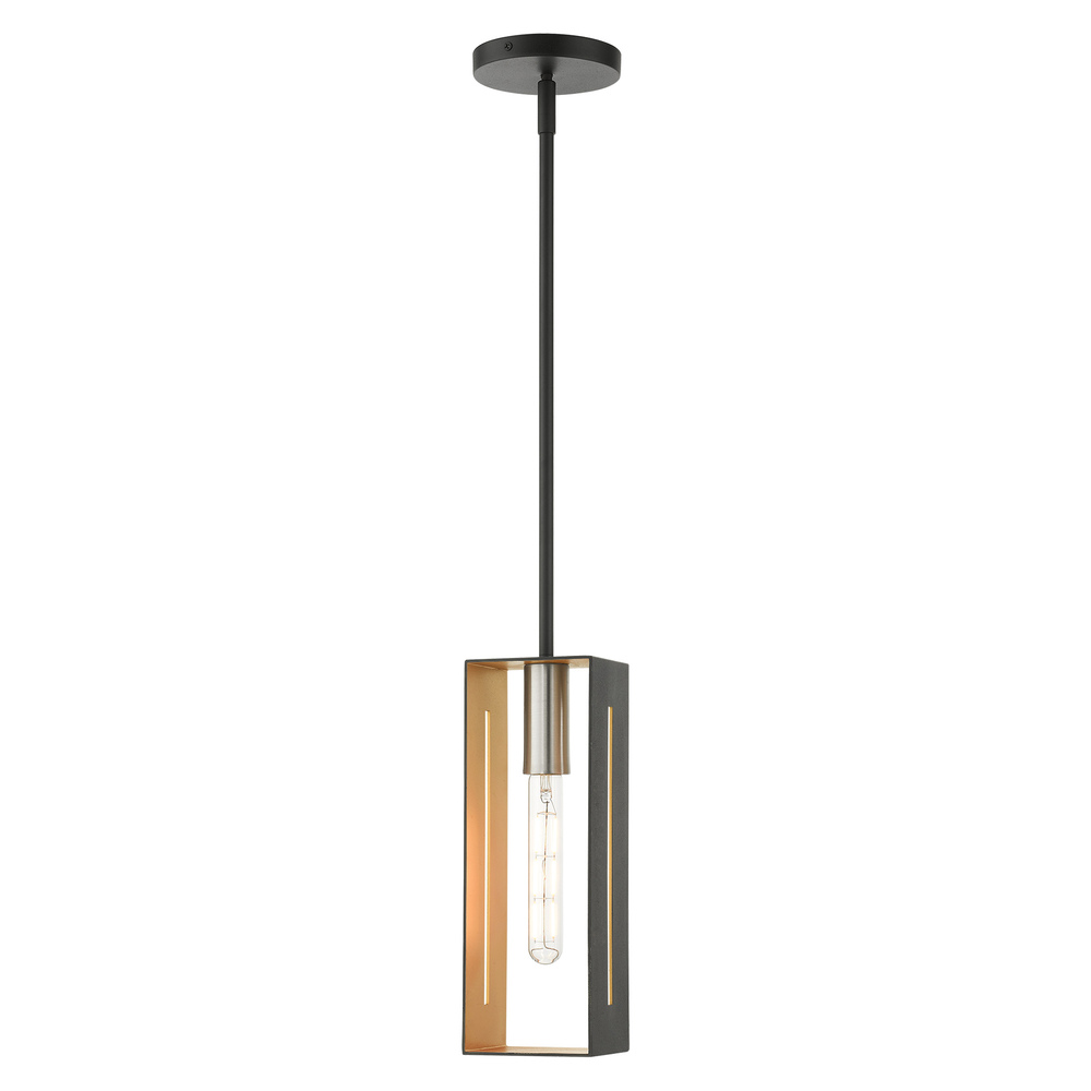 1 Lt Textured Black with Brushed Nickel Accents Pendant