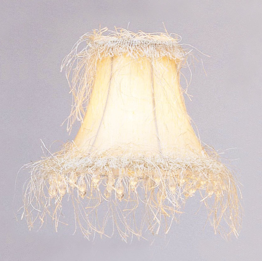 Off White Silk Bell Clip Shade with Corn Silk Fringe and Beads