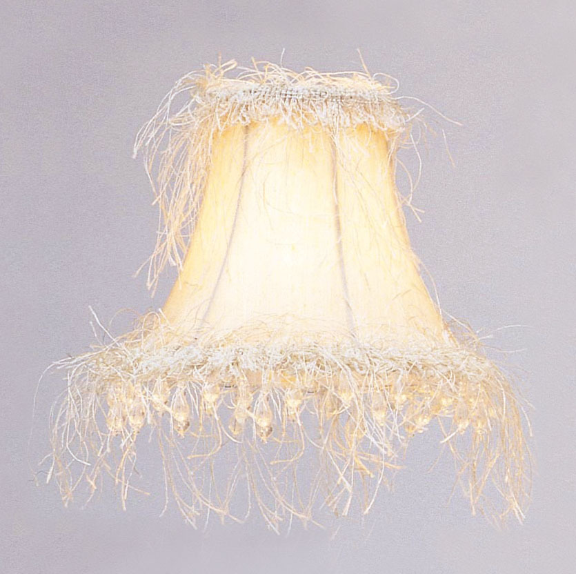 Off White Silk Bell Clip Shade with Corn Silk Fringe and Beads
