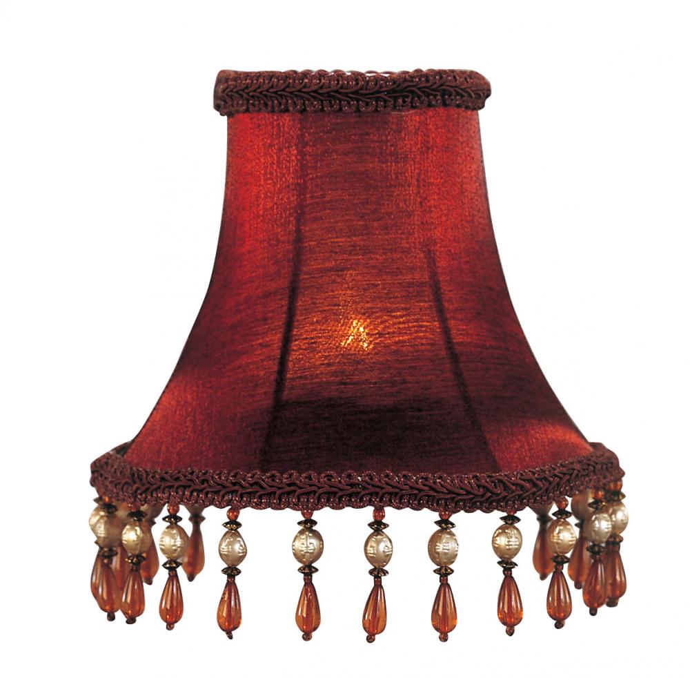 Red Silk Bell Clip Shade with Amber Beads
