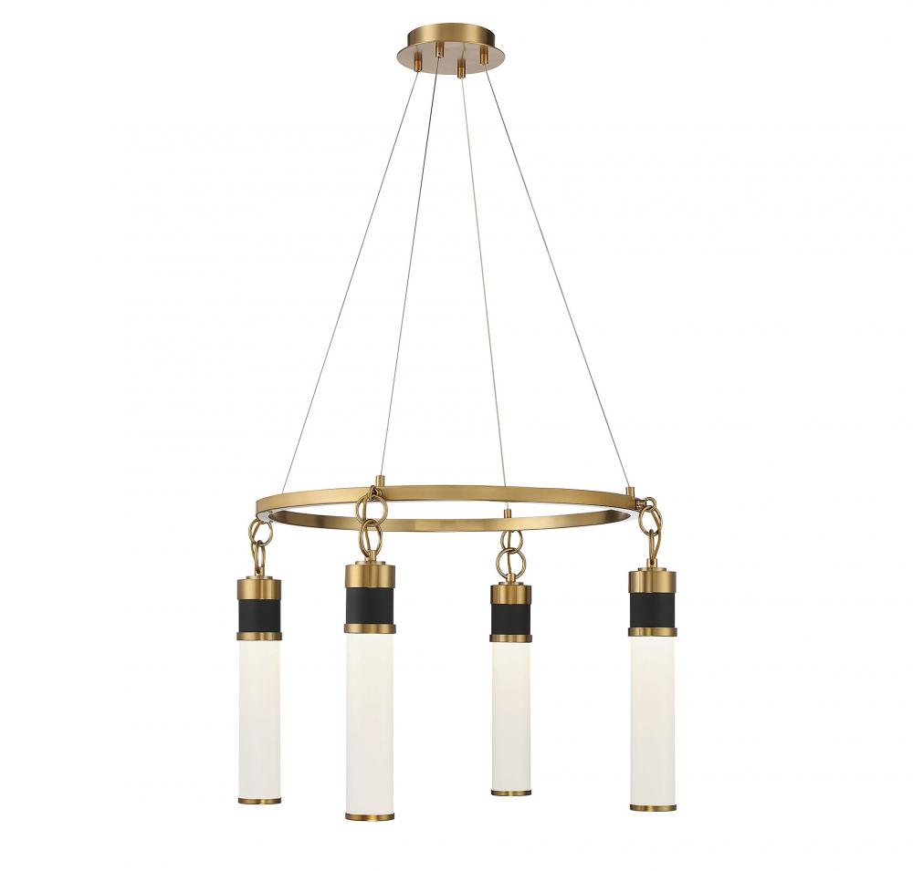 Abel 4-Light LED Chandelier in Matte Black with Warm Brass Accents