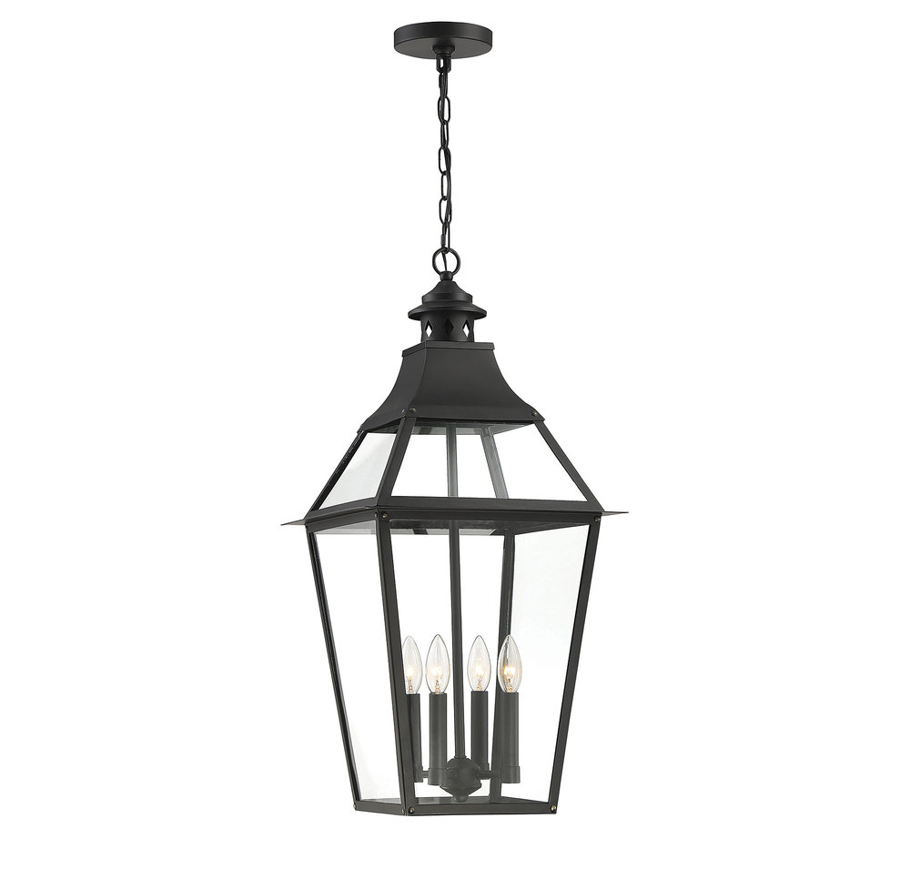 Jackson 4-Light Outdoor Hanging Lantern in Matte Black with Gold Highlights