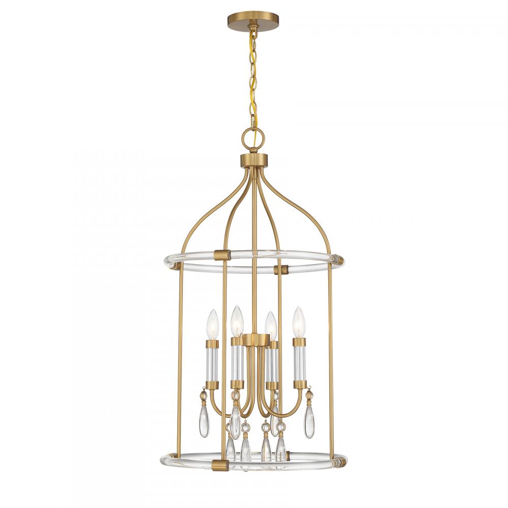 Mayfair 4-Light Pendant in Warm Brass and Chrome