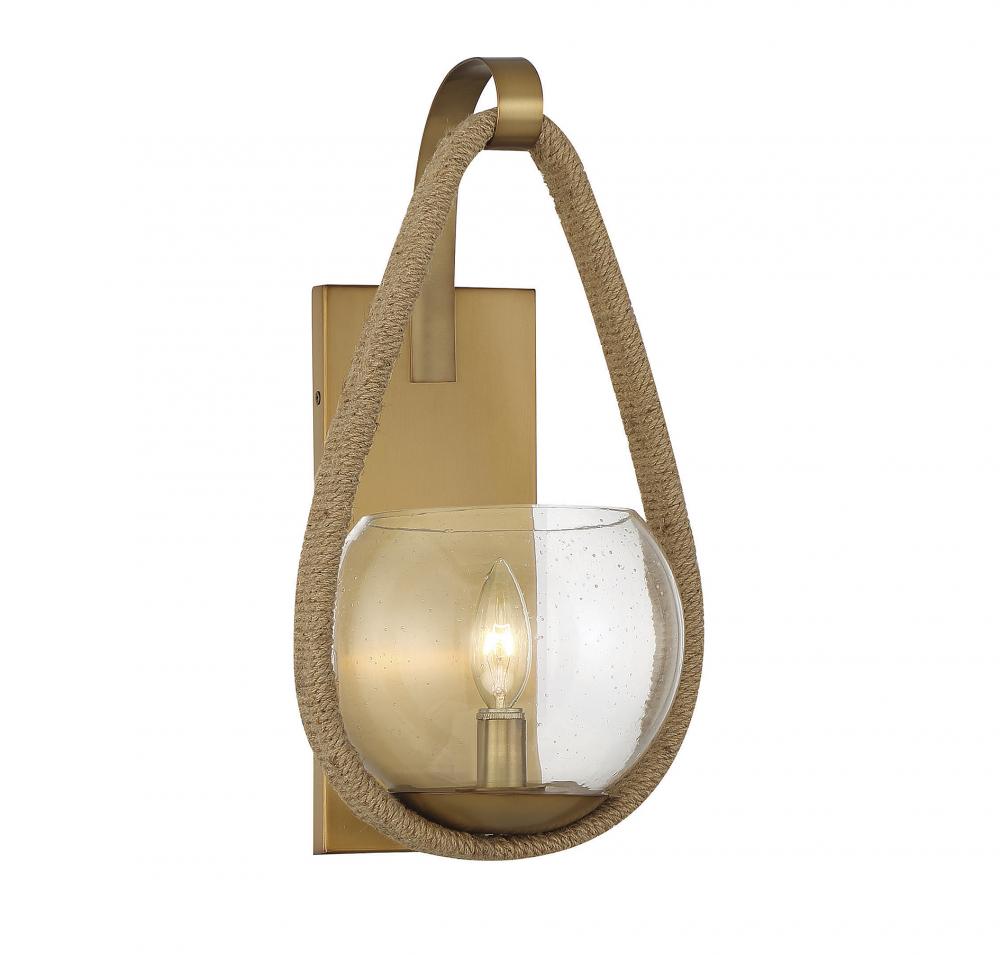 Ashe 1-Light Wall Sconce in Warm Brass and Rope