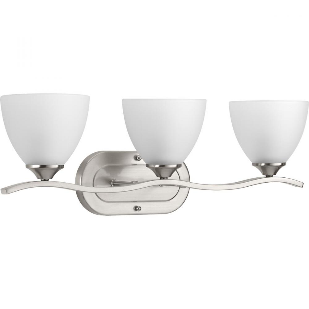 Laird Collection Three-Light Brushed Nickel Etched Glass Traditional Bath Vanity Light