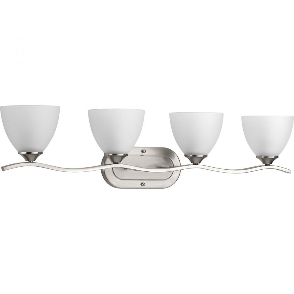 Laird Collection Four-Light Brushed Nickel Etched Glass Traditional Bath Vanity Light
