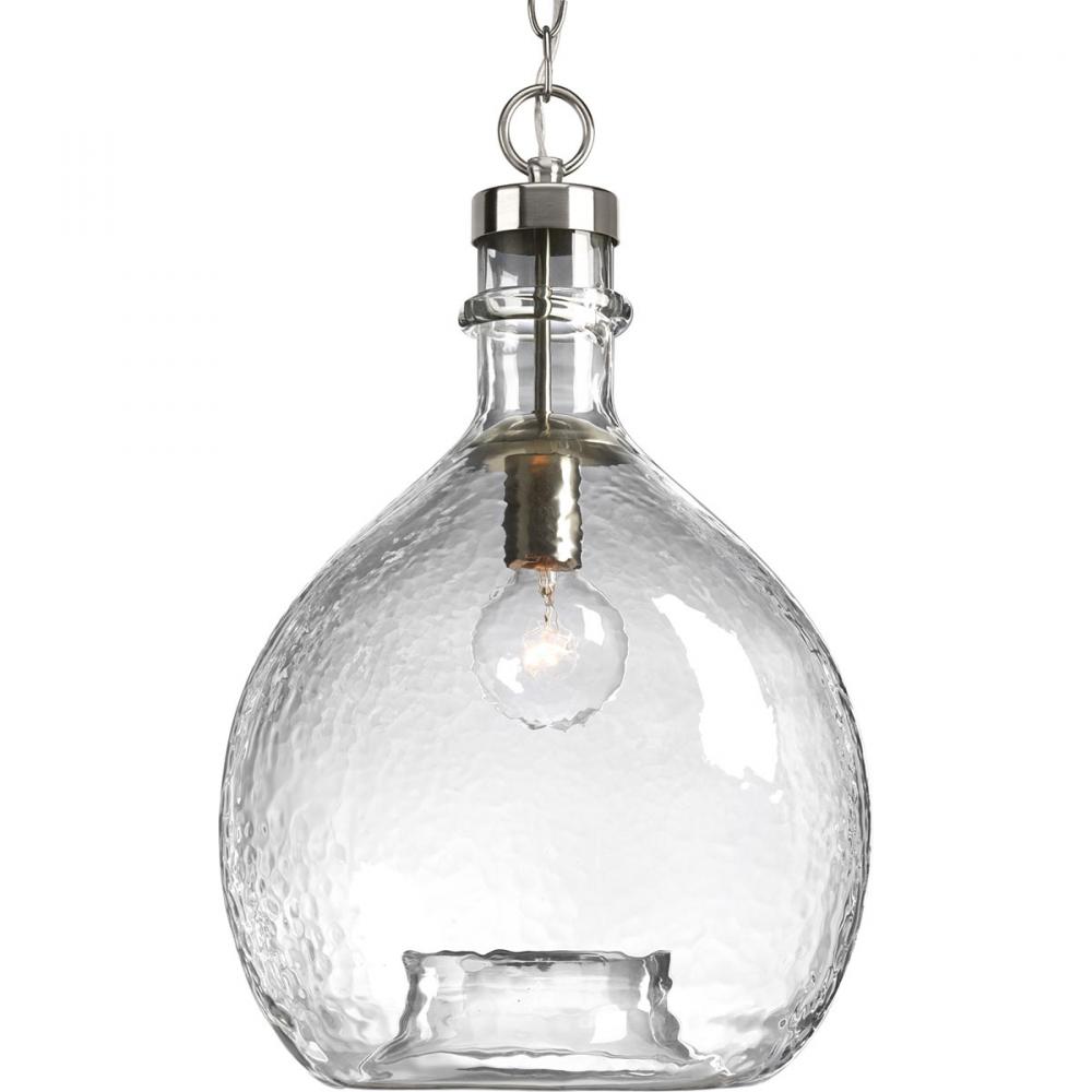 Zin Collection One-Light Brushed Nickel Clear Textured Glass Global Pendant Light