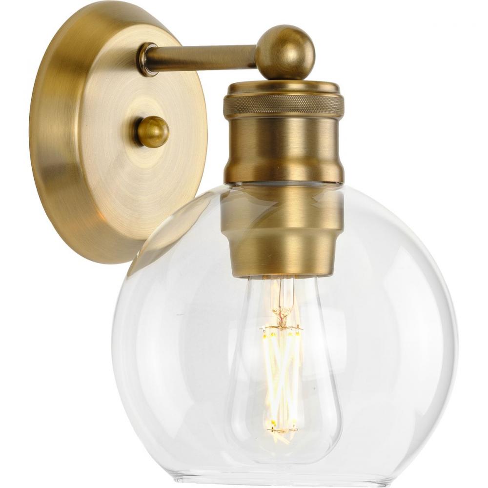 Hansford Collection  One-Light Vintage Brass Clear Glass Farmhouse Bath Vanity Light