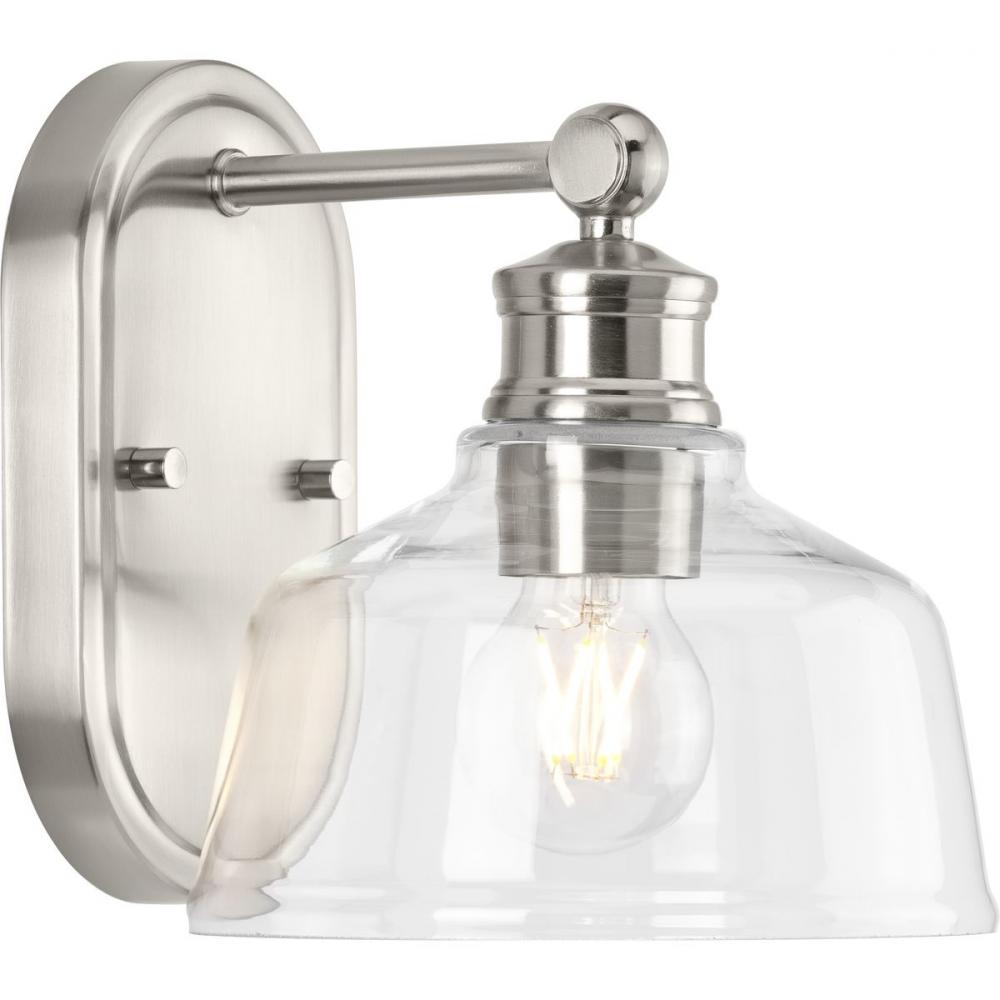 Singleton Collection One-Light 7.62" Brushed Nickel Farmhouse Vanity Light with Clear Glass Shad