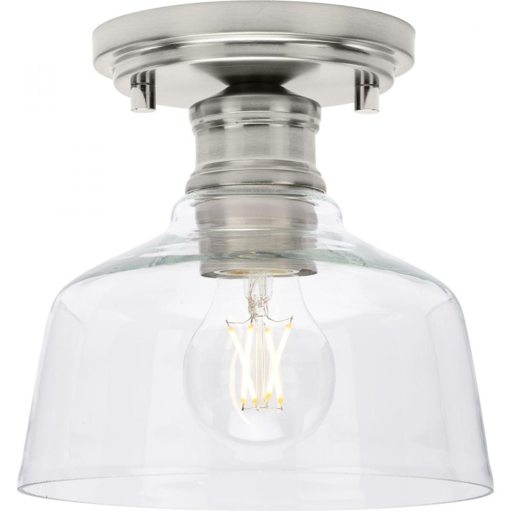 Singleton Collection One-Light 7.62" Brushed Nickel Farmhouse Small Semi-Flush Mount Light with