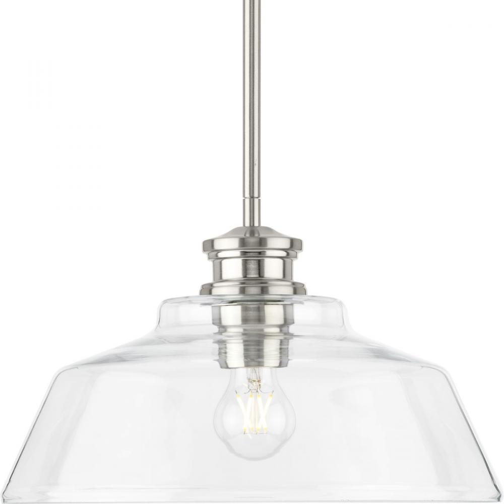 Singleton Collection One-Light 14" Brushed Nickel Farmhouse Medium Pendant Light with Clear Glas