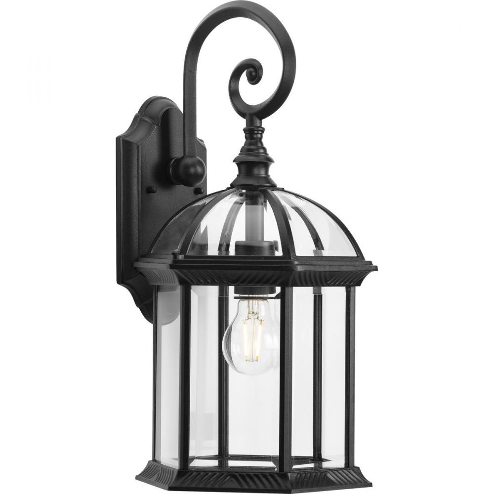 Dillard Collection One-Light Traditional Textured Black Clear Glass Outdoor Wall Lantern