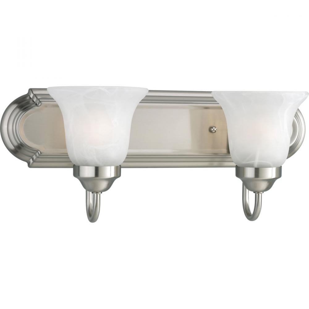Two-Light Brushed Nickel Alabaster Glass Traditional Bath Vanity Light