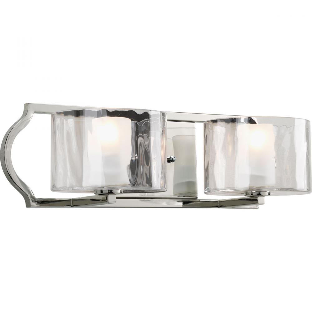 Caress Collection Two-Light Polished Nickel Clear Water Glass Luxe Bath Vanity Light