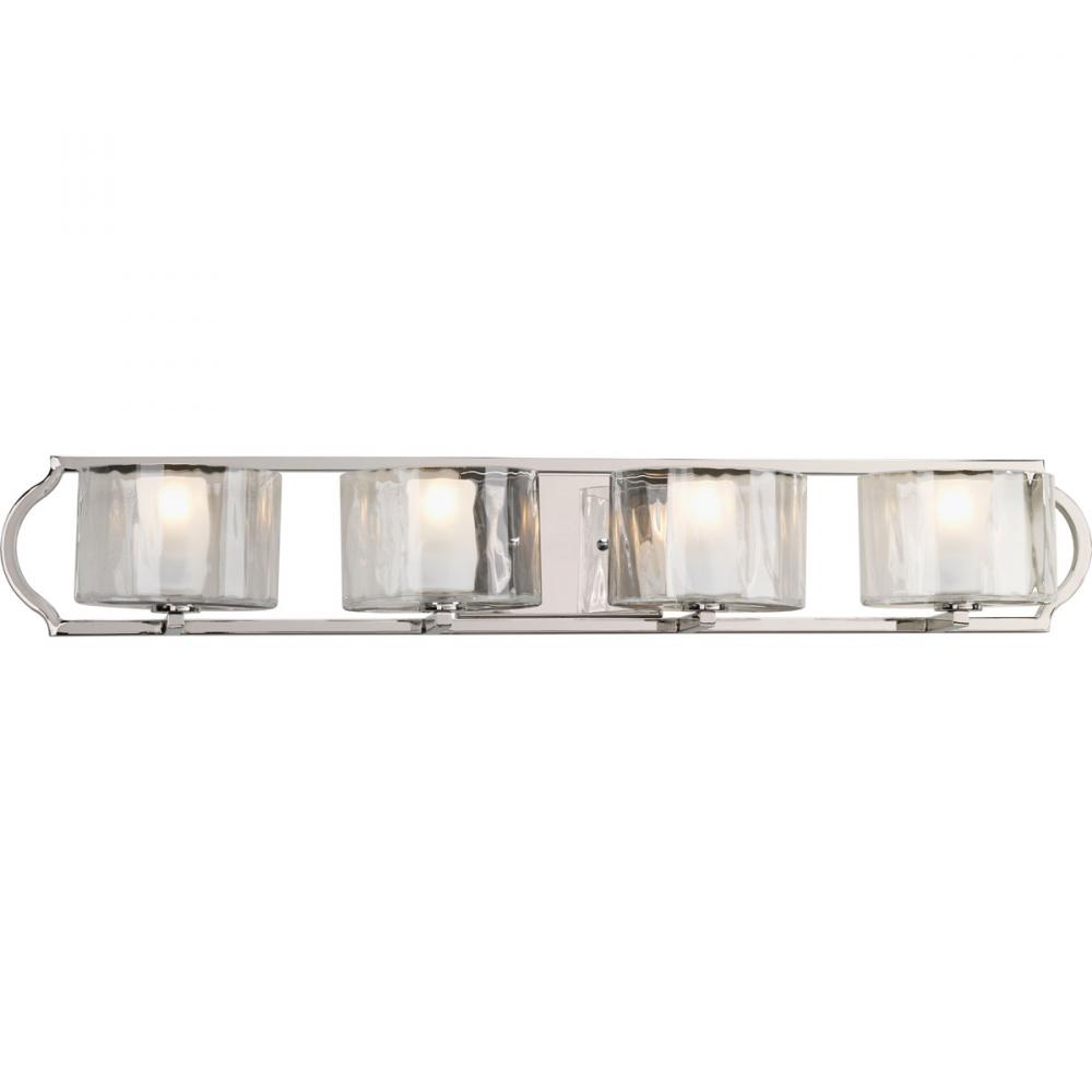 Caress Collection Four-Light Polished Nickel Clear Water Glass Luxe Bath Vanity Light