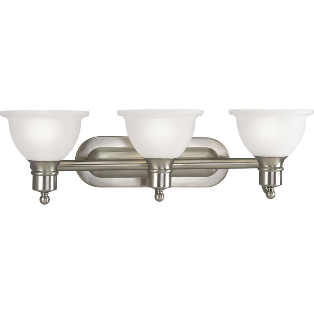 Madison Collection Three-Light Brushed Nickel Etched Glass Traditional Bath Vanity Light