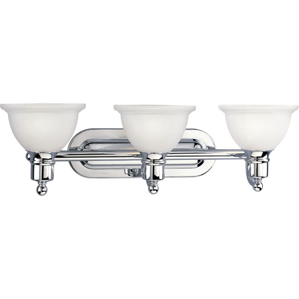 Madison Collection Three-Light Polished Chrome Etched Glass Traditional Bath Vanity Light