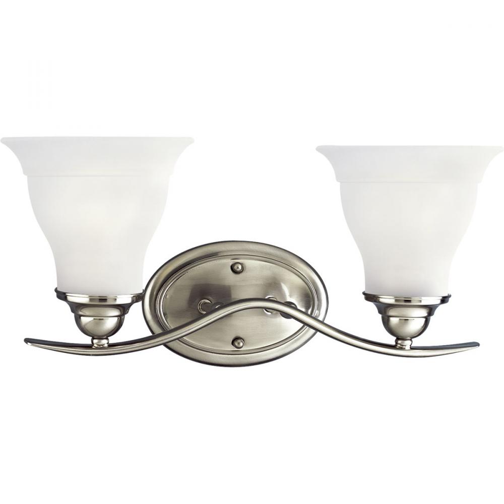 Trinity Collection Two-Light Brushed Nickel Etched Glass Traditional Bath Vanity Light