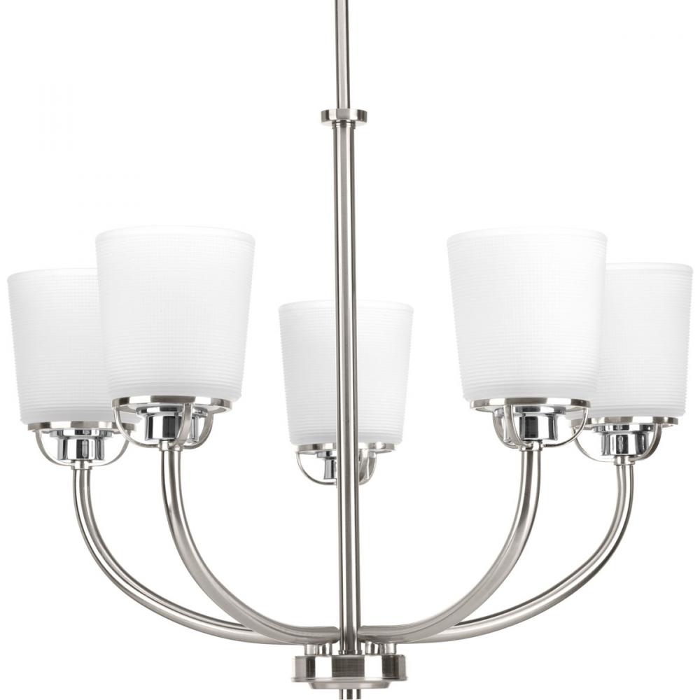 West Village Collection Five-Light Brushed Nickel Etched Double Prismatic Glass Farmhouse Chandelier