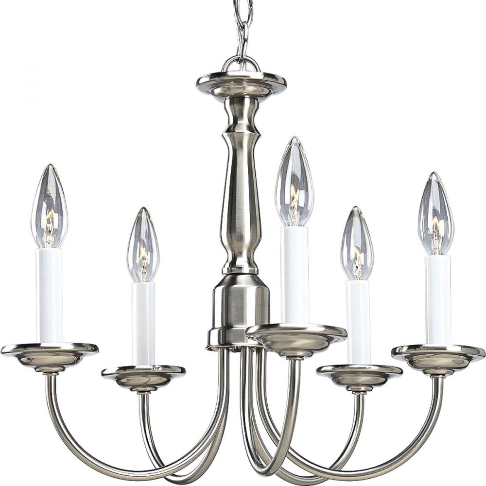 Five-Light Brushed Nickel White Candles Traditional Chandelier Light