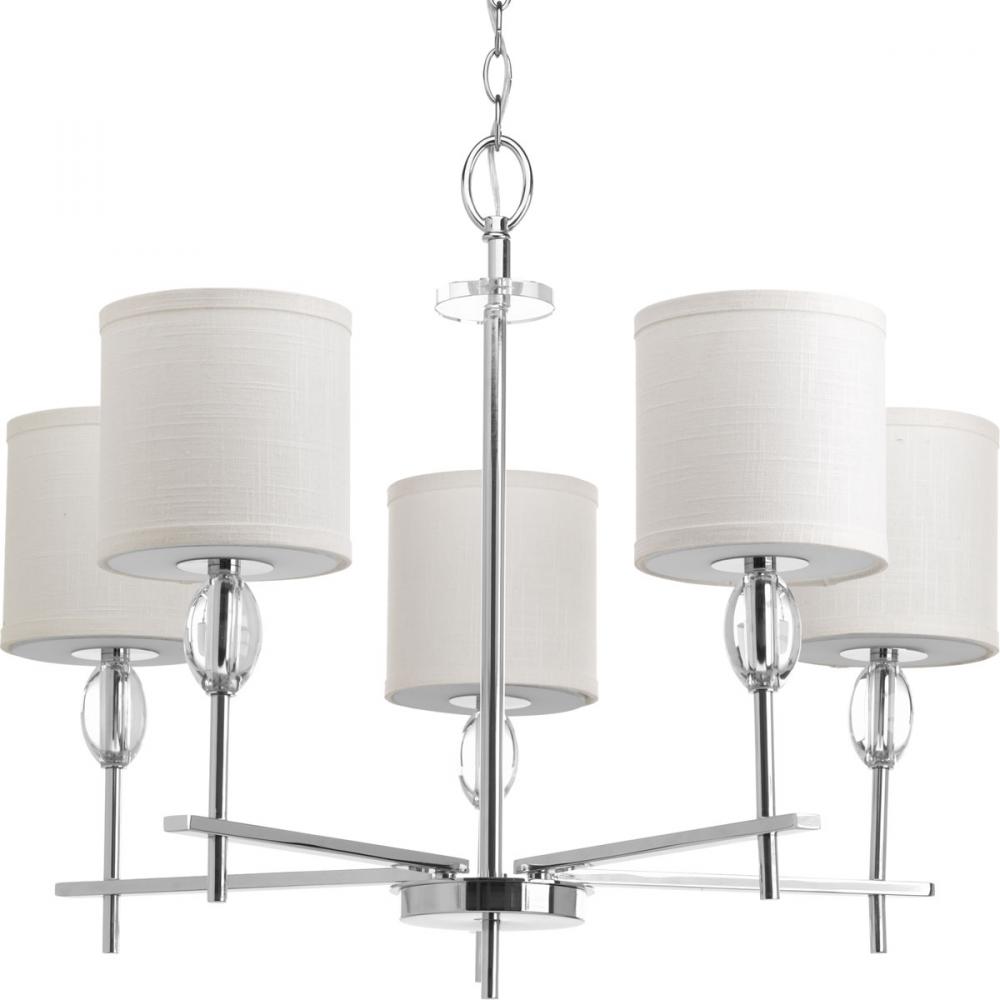 Status Collection Five-Light Polished Chrome Off-White Textured Linen Shade Coastal Chandelier Light