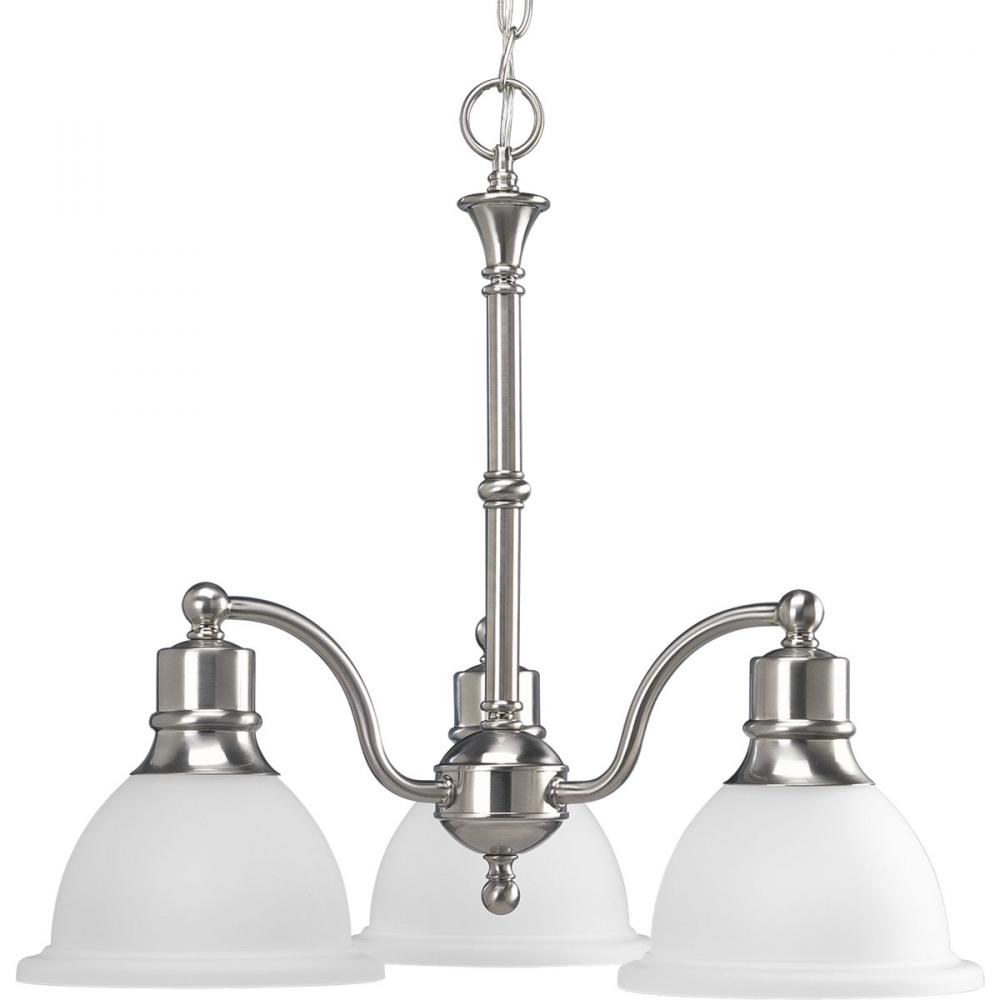 Madison Collection Three-Light Brushed Nickel Etched Glass Traditional Chandelier Light
