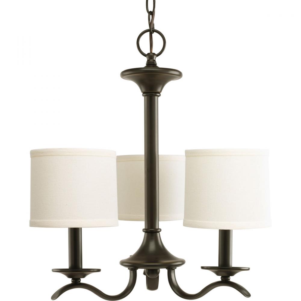 Inspire Collection Three-Light Antique Bronze Off-White Linen Shade Traditional Chandelier Light
