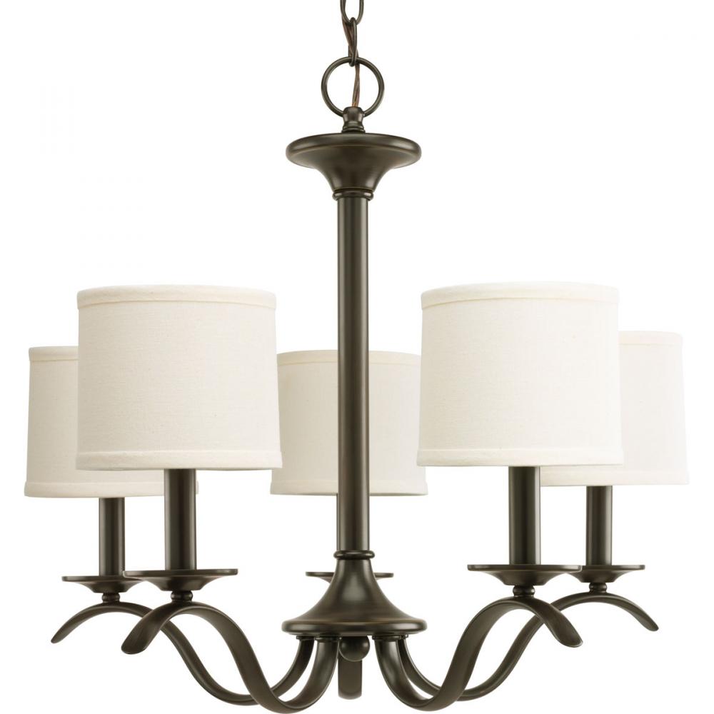 Inspire Collection Five-Light Antique Bronze Off-White Linen Shade Traditional Chandelier Light