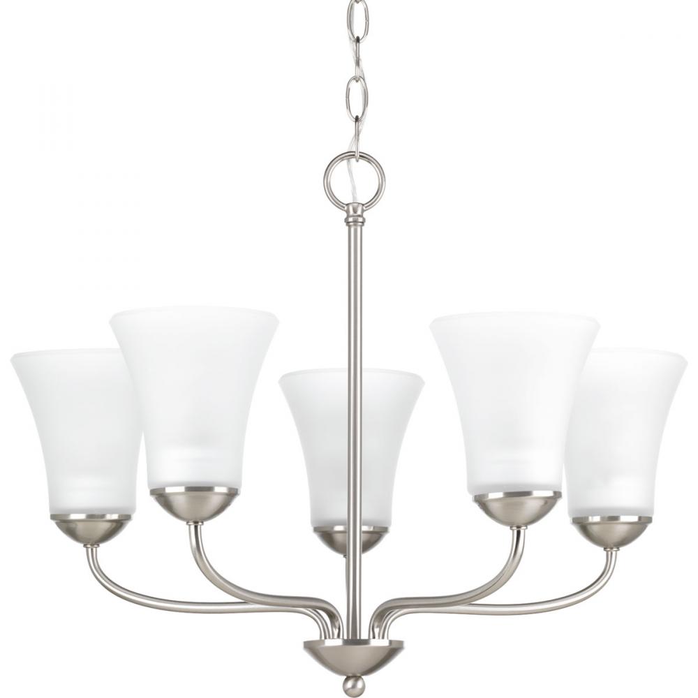 Classic Collection Five-Light Brushed Nickel Etched Glass Traditional Chandelier Light