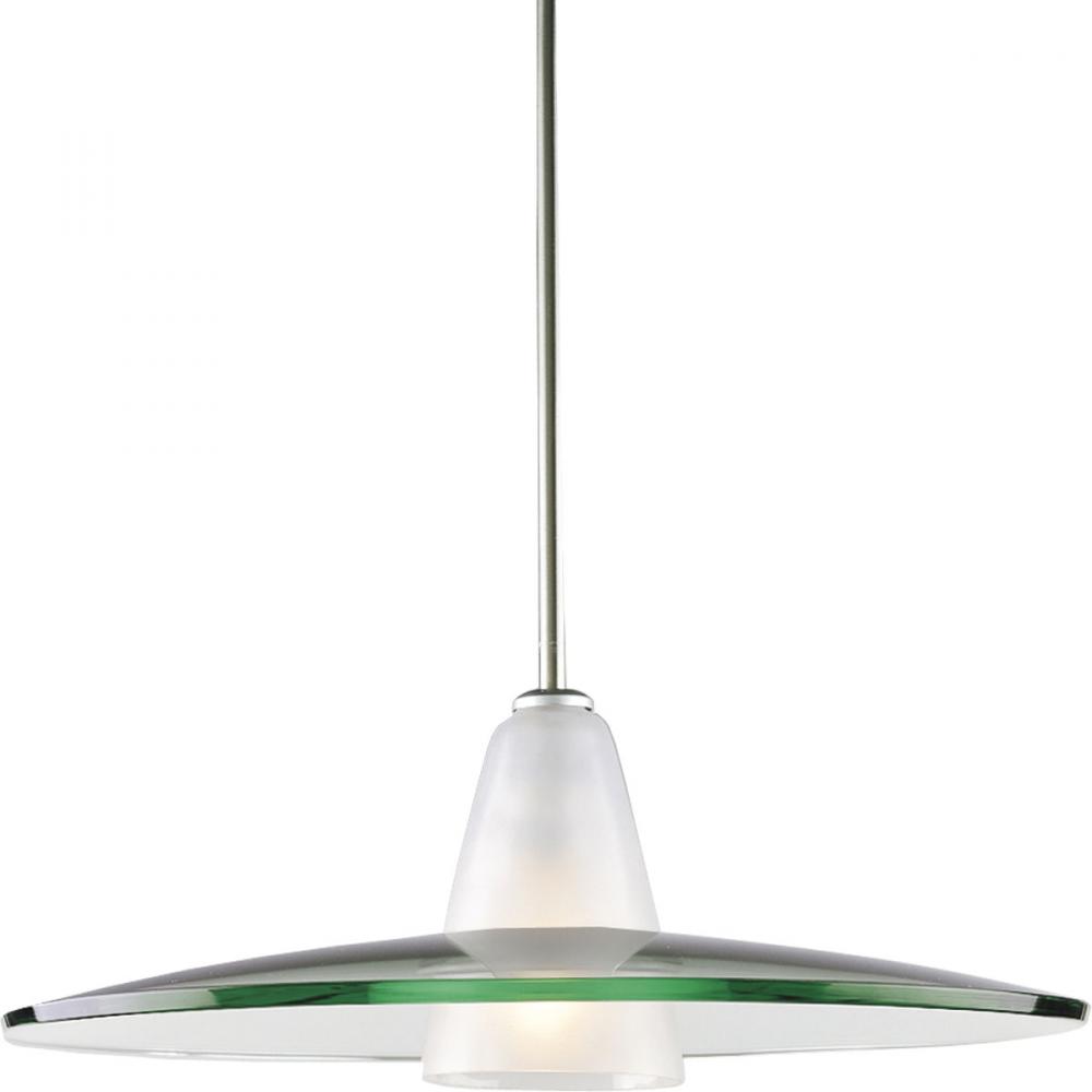 Modern Pendant  One-Light Brushed Nickel Clear and Etched Glass Pendant Light