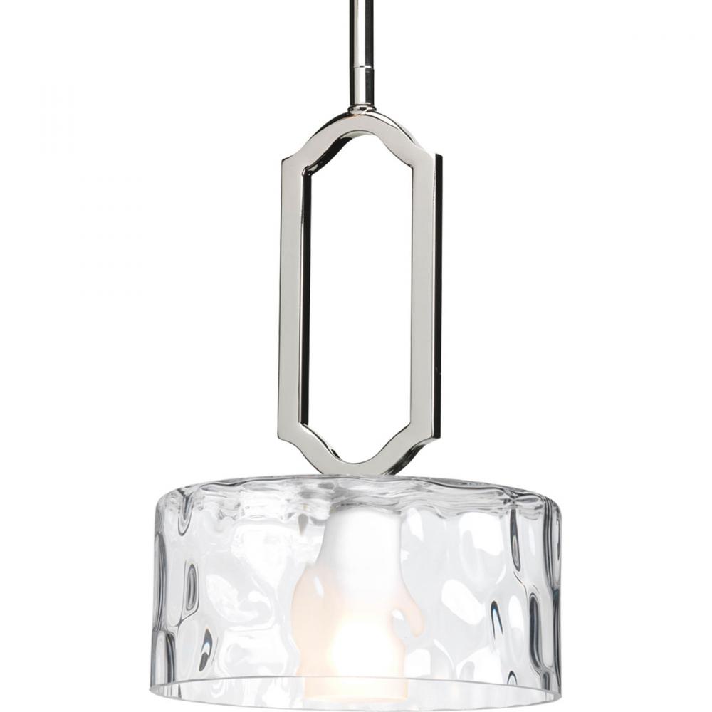 Caress Collection One-Light Polished Nickel Clear Water Glass Luxe Mini-Pendants Light