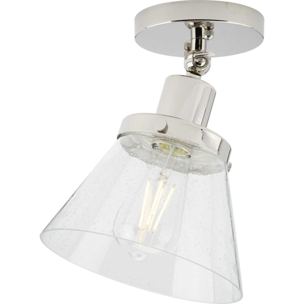 Hinton Collection One-Light Polished Nickel and Clear Seeded Glass Vintage Style Ceiling Light