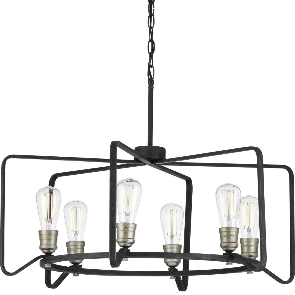 Foster Collection Six-Light Gilded Iron Farmhouse Chandelier Light