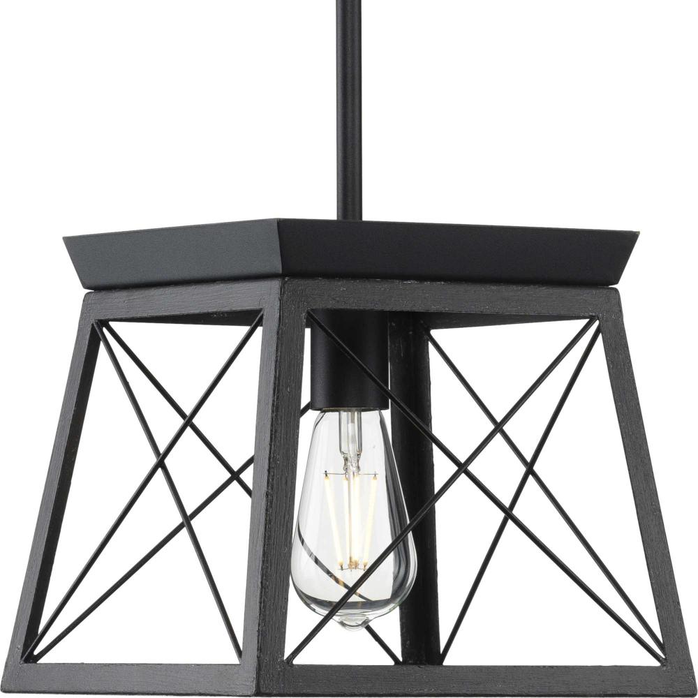 Briarwood Collection One-Light Textured and Cerused Black Farmhouse Style Hanging Mini-Pendant Light