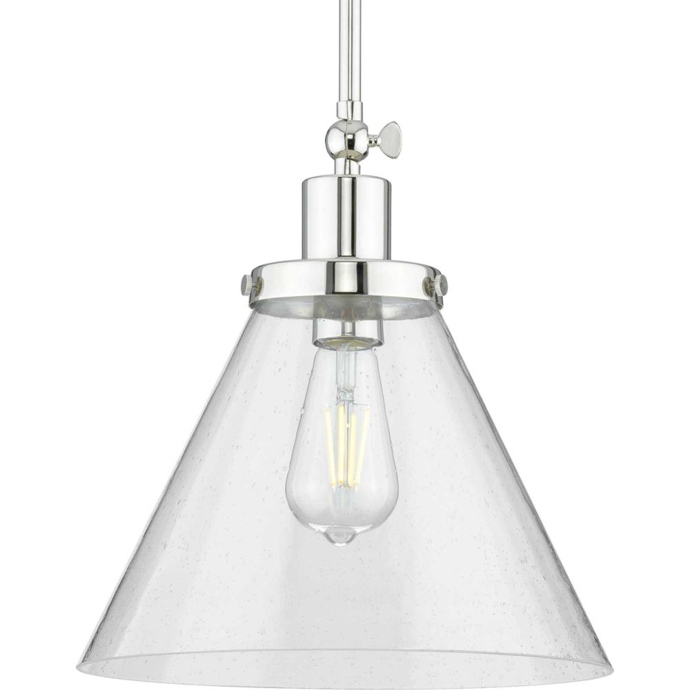 Hinton Collection One-Light Polished Nickel and Clear Seeded Glass Vintage Style Hanging Pendant Lig