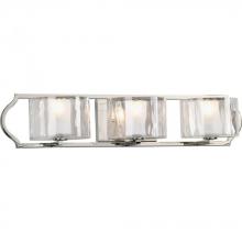 Progress P3077-104WB - Caress Collection Three-Light Polished Nickel Clear Water Glass Luxe Bath Vanity Light