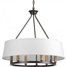 Progress P4618-20 - Cherish Collection Six-Light Antique Bronze White Linen Shade Coastal Chandelier Light