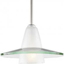 Progress P5011-09 - Modern Pendant  One-Light Brushed Nickel Clear and Etched Glass Mini-Pendant Light