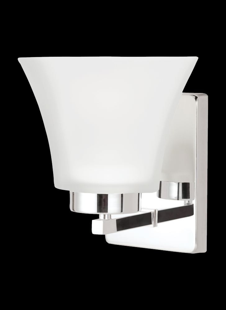 Bayfield contemporary 1-light indoor dimmable bath vanity wall sconce in chrome silver finish with s