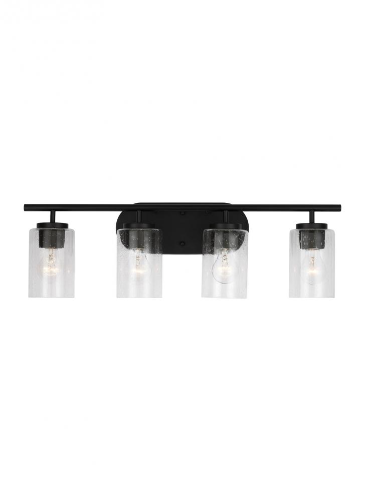 Oslo dimmable 4-light wall bath sconce in a midnight black finish with clear seeded glass shade