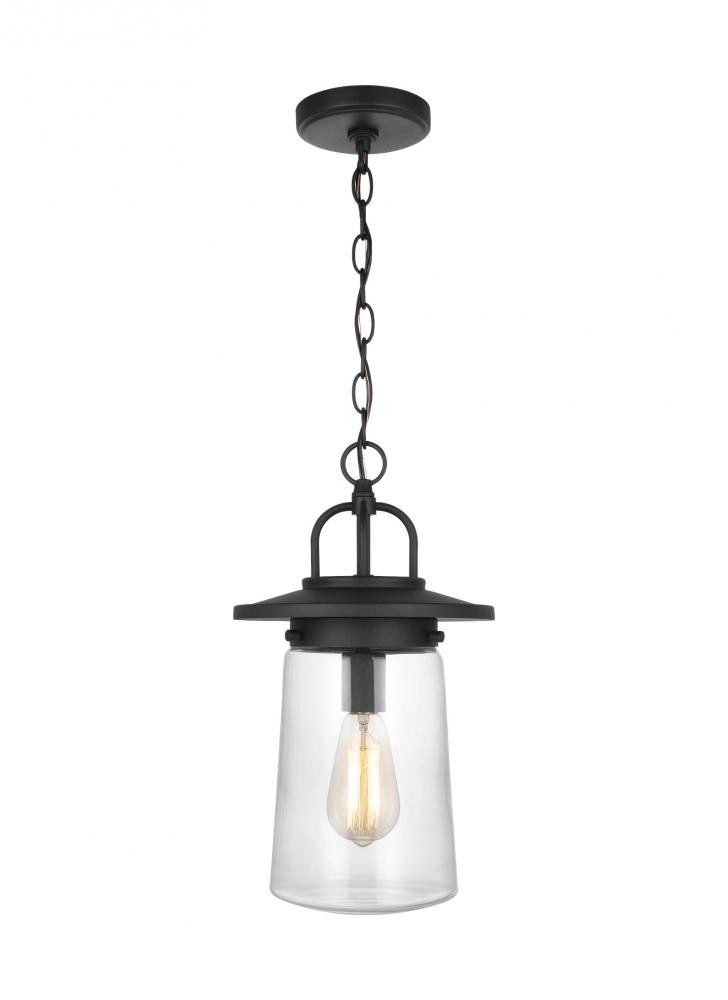 Tybee casual 1-light LED outdoor exterior ceiling hanging pendant in black finish with clear glass s