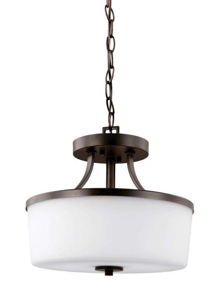 Hettinger transitional 2-light indoor dimmable ceiling flush mount in bronze finish with etched whit