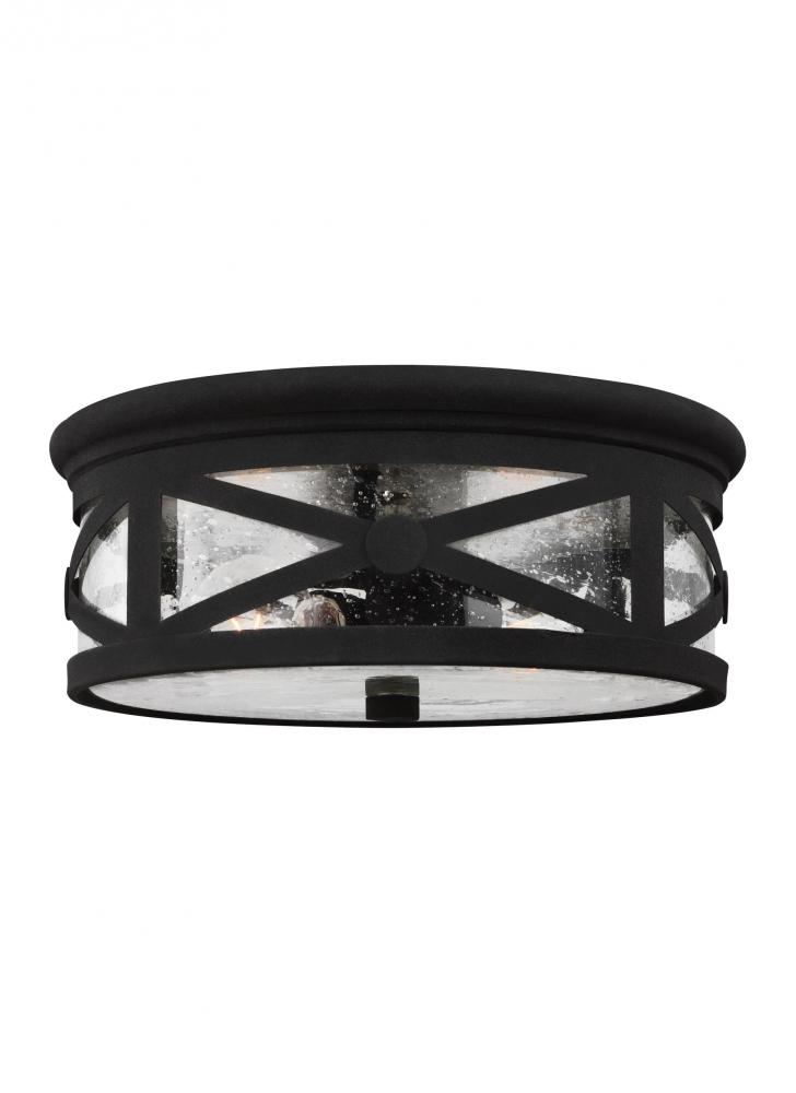 Outdoor Ceiling traditional 2-light outdoor exterior ceiling flush mount in black finish with clear