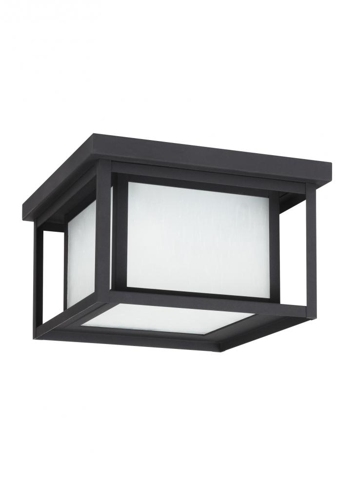 Hunnington contemporary 2-light LED outdoor exterior ceiling flush mount in black finish with etched